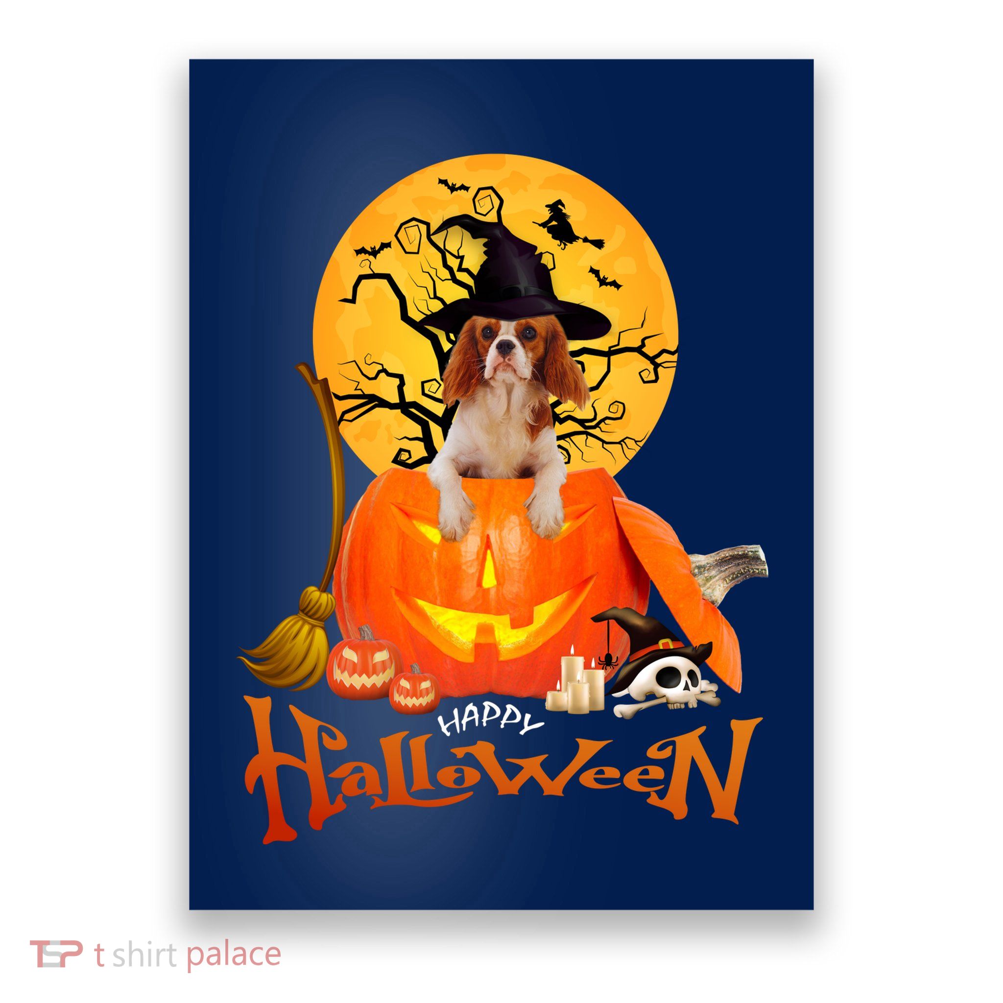 Funny Cavalier King Dog Spooky Halloween Poster