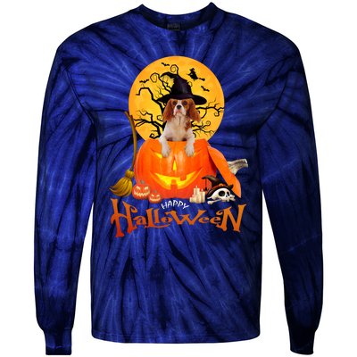 Funny Cavalier King Dog Spooky Halloween Tie-Dye Long Sleeve Shirt