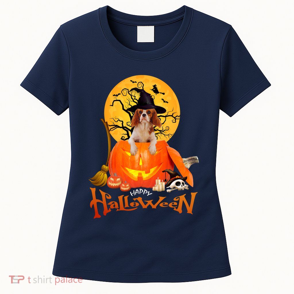 Funny Cavalier King Dog Spooky Halloween Womens T-Shirt