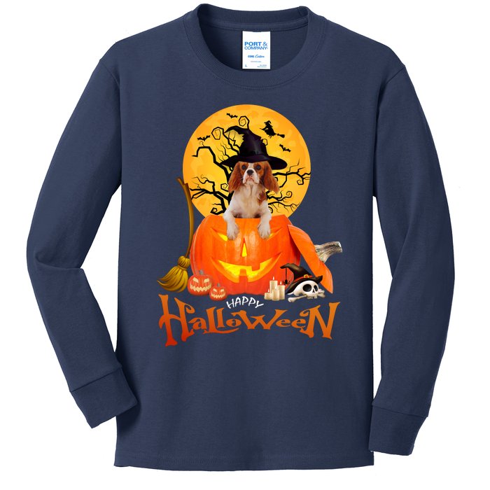 Funny Cavalier King Dog Spooky Halloween Kids Long Sleeve Shirt