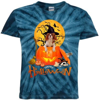 Funny Cavalier King Dog Spooky Halloween Kids Tie-Dye T-Shirt