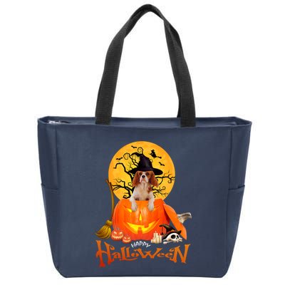 Funny Cavalier King Dog Spooky Halloween Zip Tote Bag