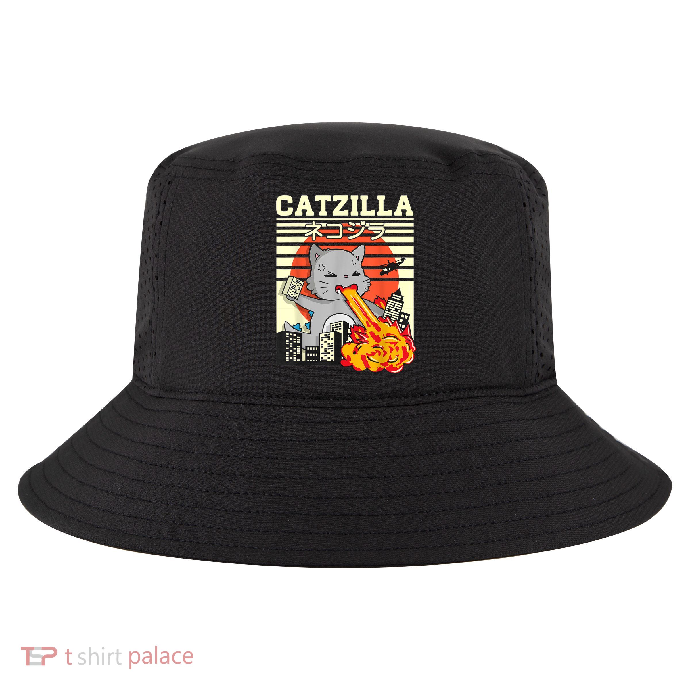 Funny Catzilla Kawaii Cat Kitten Lover Japanese Sunset Cool Comfort Performance Bucket Hat