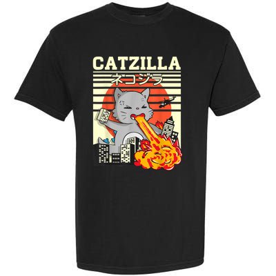 Funny Catzilla Kawaii Cat Kitten Lover Japanese Sunset Garment-Dyed Heavyweight T-Shirt