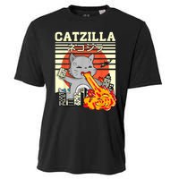 Funny Catzilla Kawaii Cat Kitten Lover Japanese Sunset Cooling Performance Crew T-Shirt