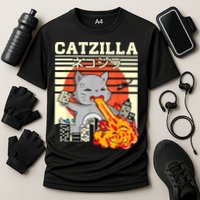 Funny Catzilla Kawaii Cat Kitten Lover Japanese Sunset Cooling Performance Crew T-Shirt