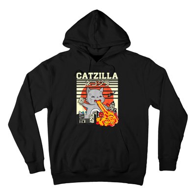 Funny Catzilla Kawaii Cat Kitten Lover Japanese Sunset Hoodie