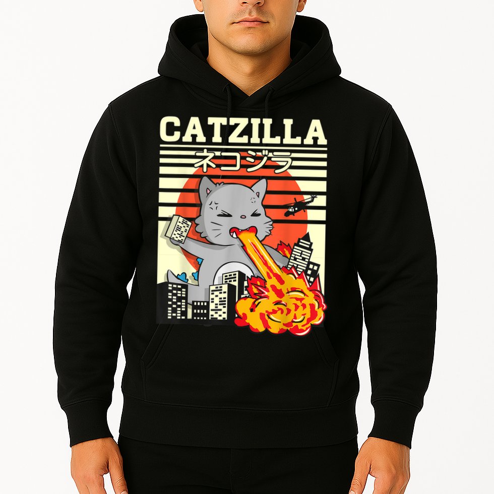 Funny Catzilla Kawaii Cat Kitten Lover Japanese Sunset Hoodie