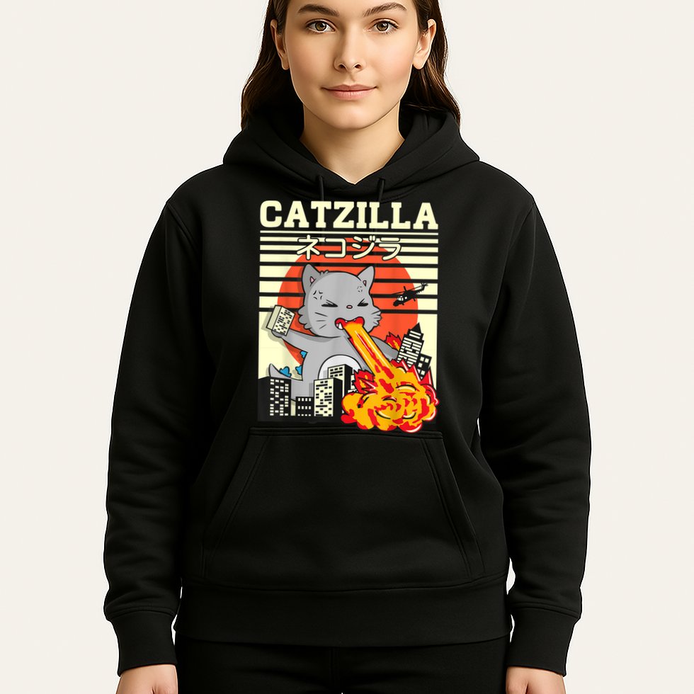 Funny Catzilla Kawaii Cat Kitten Lover Japanese Sunset Hoodie
