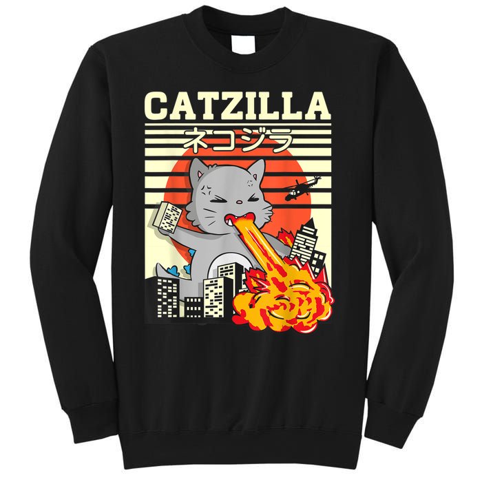 Funny Catzilla Kawaii Cat Kitten Lover Japanese Sunset Sweatshirt