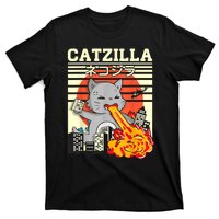 Funny Catzilla Kawaii Cat Kitten Lover Japanese Sunset T-Shirt