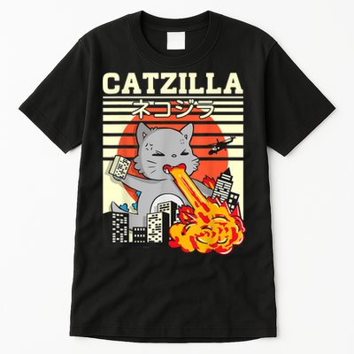 Funny Catzilla Kawaii Cat Kitten Lover Japanese Sunset Tall T-Shirt