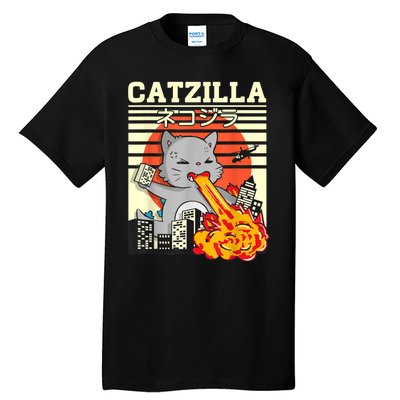 Funny Catzilla Kawaii Cat Kitten Lover Japanese Sunset Tall T-Shirt