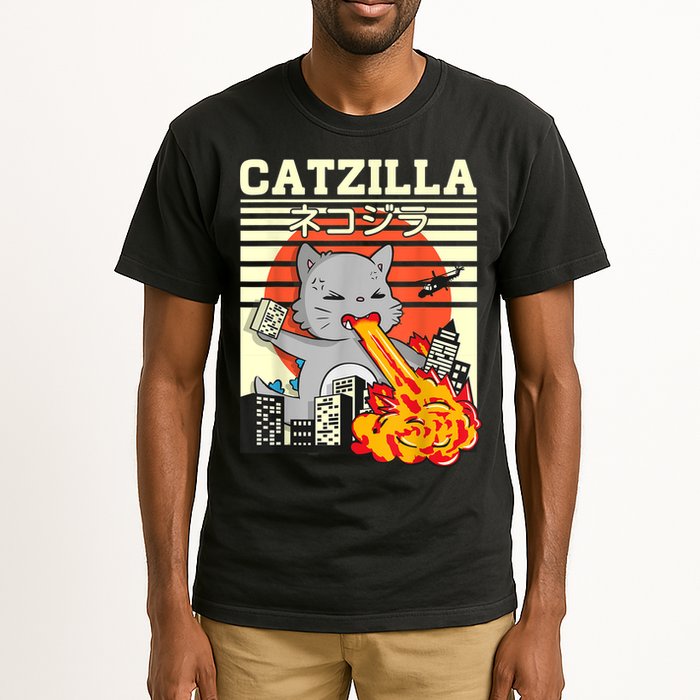Funny Catzilla Kawaii Cat Kitten Lover Japanese Sunset Tall T-Shirt
