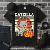Funny Catzilla Kawaii Cat Kitten Lover Japanese Sunset Tall T-Shirt