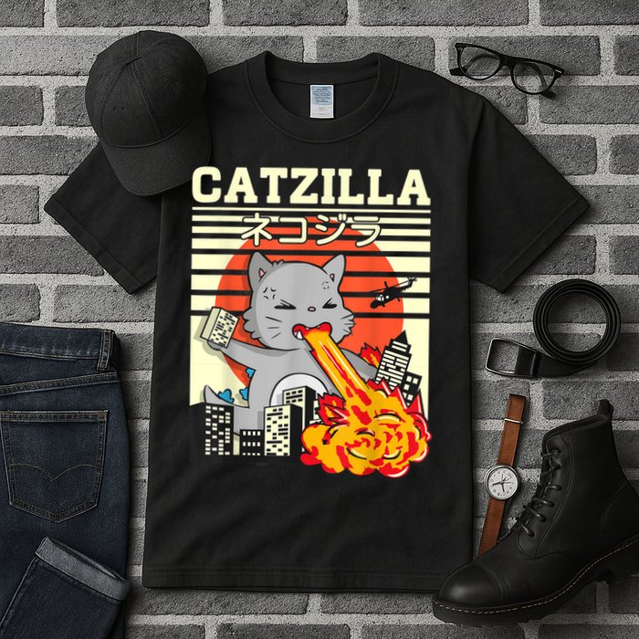 Funny Catzilla Kawaii Cat Kitten Lover Japanese Sunset Tall T-Shirt