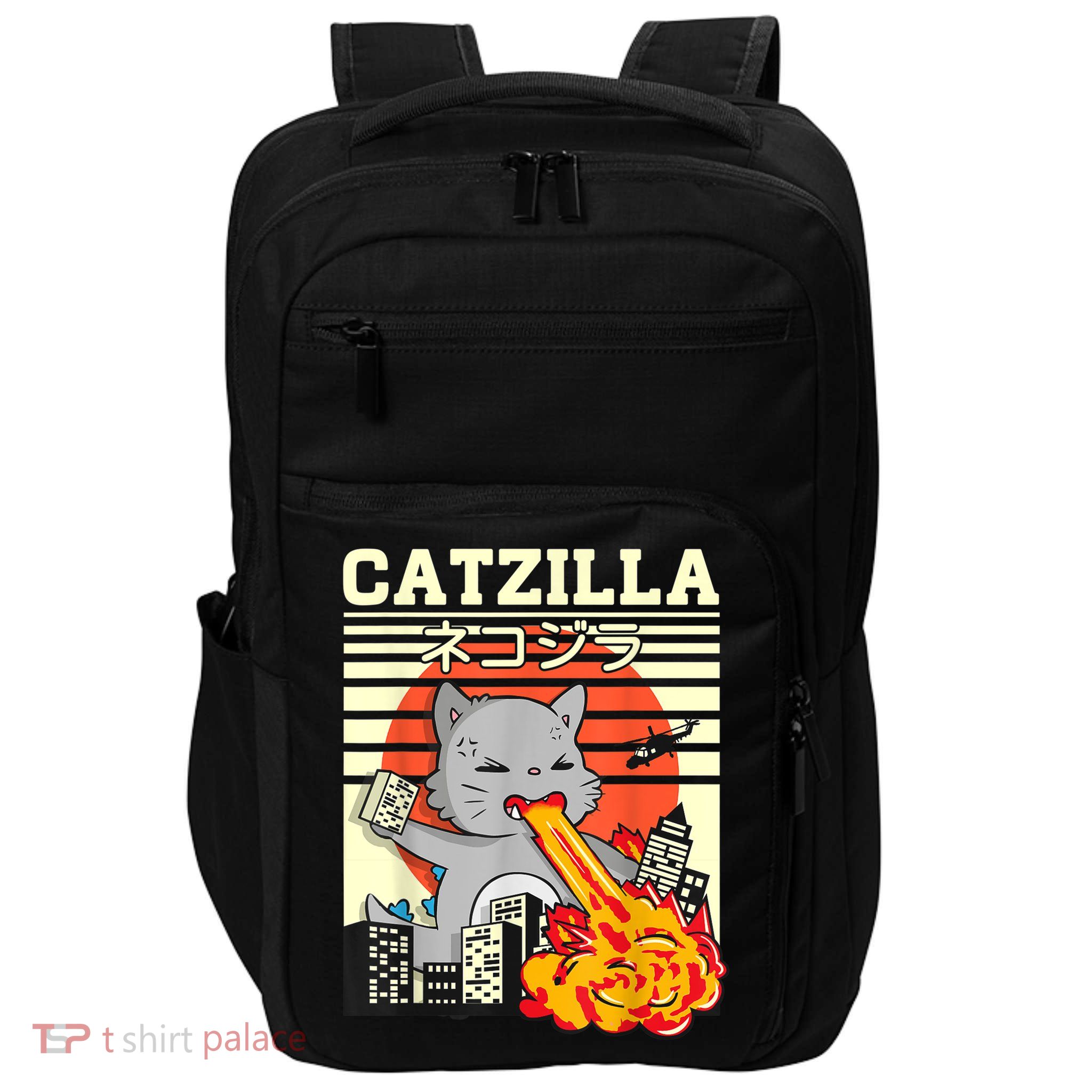 Funny Catzilla Kawaii Cat Kitten Lover Japanese Sunset Impact Tech Backpack