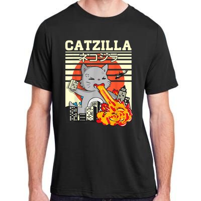 Funny Catzilla Kawaii Cat Kitten Lover Japanese Sunset Adult ChromaSoft Performance T-Shirt