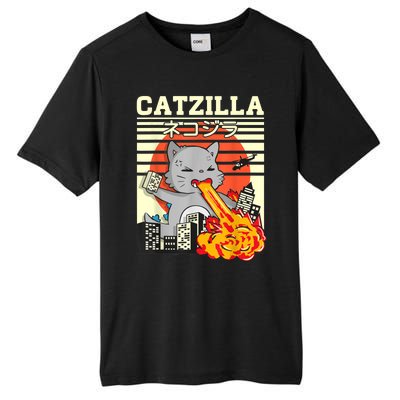 Funny Catzilla Kawaii Cat Kitten Lover Japanese Sunset Tall Fusion ChromaSoft Performance T-Shirt