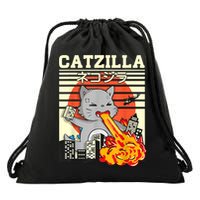 Funny Catzilla Kawaii Cat Kitten Lover Japanese Sunset Drawstring Bag