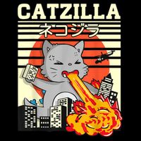 Funny Catzilla Kawaii Cat Kitten Lover Japanese Sunset Drawstring Bag