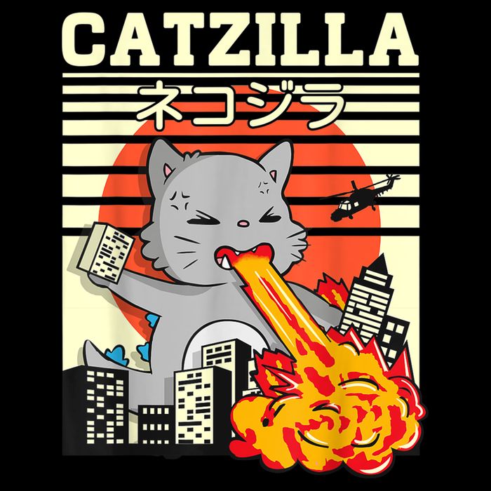 Funny Catzilla Kawaii Cat Kitten Lover Japanese Sunset Drawstring Bag