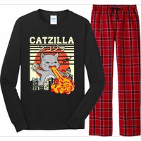 Funny Catzilla Kawaii Cat Kitten Lover Japanese Sunset Long Sleeve Pajama Set