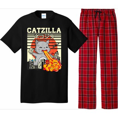 Funny Catzilla Kawaii Cat Kitten Lover Japanese Sunset Pajama Set