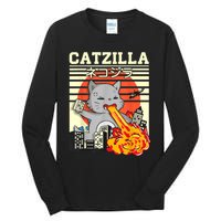 Funny Catzilla Kawaii Cat Kitten Lover Japanese Sunset Tall Long Sleeve T-Shirt