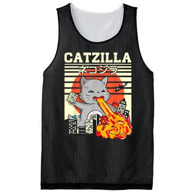 Funny Catzilla Kawaii Cat Kitten Lover Japanese Sunset Mesh Reversible Basketball Jersey Tank