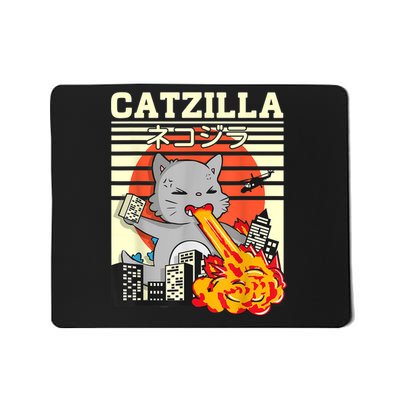 Funny Catzilla Kawaii Cat Kitten Lover Japanese Sunset Mousepad