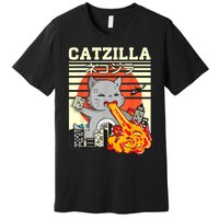 Funny Catzilla Kawaii Cat Kitten Lover Japanese Sunset Premium T-Shirt