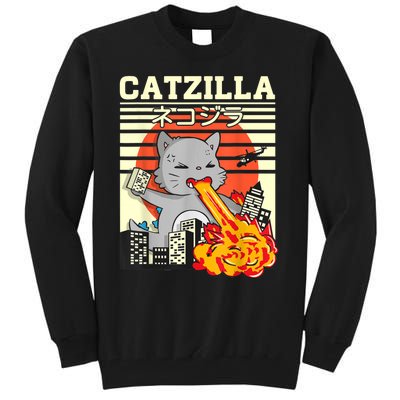 Funny Catzilla Kawaii Cat Kitten Lover Japanese Sunset Tall Sweatshirt