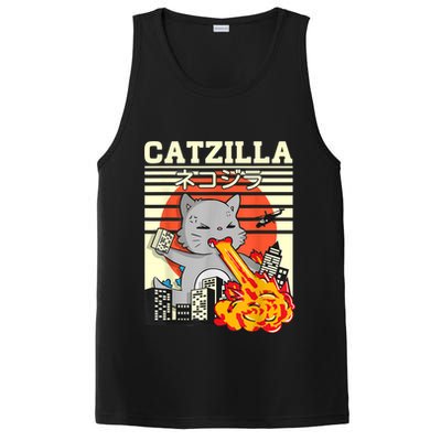 Funny Catzilla Kawaii Cat Kitten Lover Japanese Sunset PosiCharge Competitor Tank