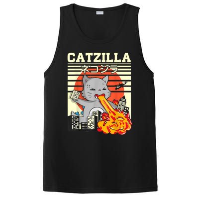 Funny Catzilla Kawaii Cat Kitten Lover Japanese Sunset PosiCharge Competitor Tank