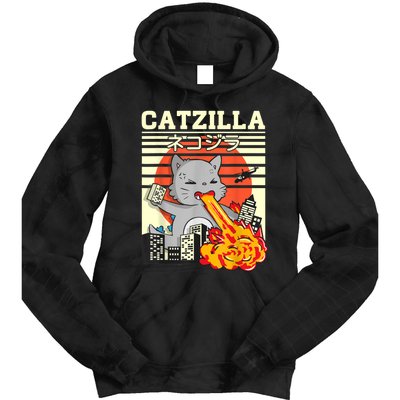 Funny Catzilla Kawaii Cat Kitten Lover Japanese Sunset Tie Dye Hoodie