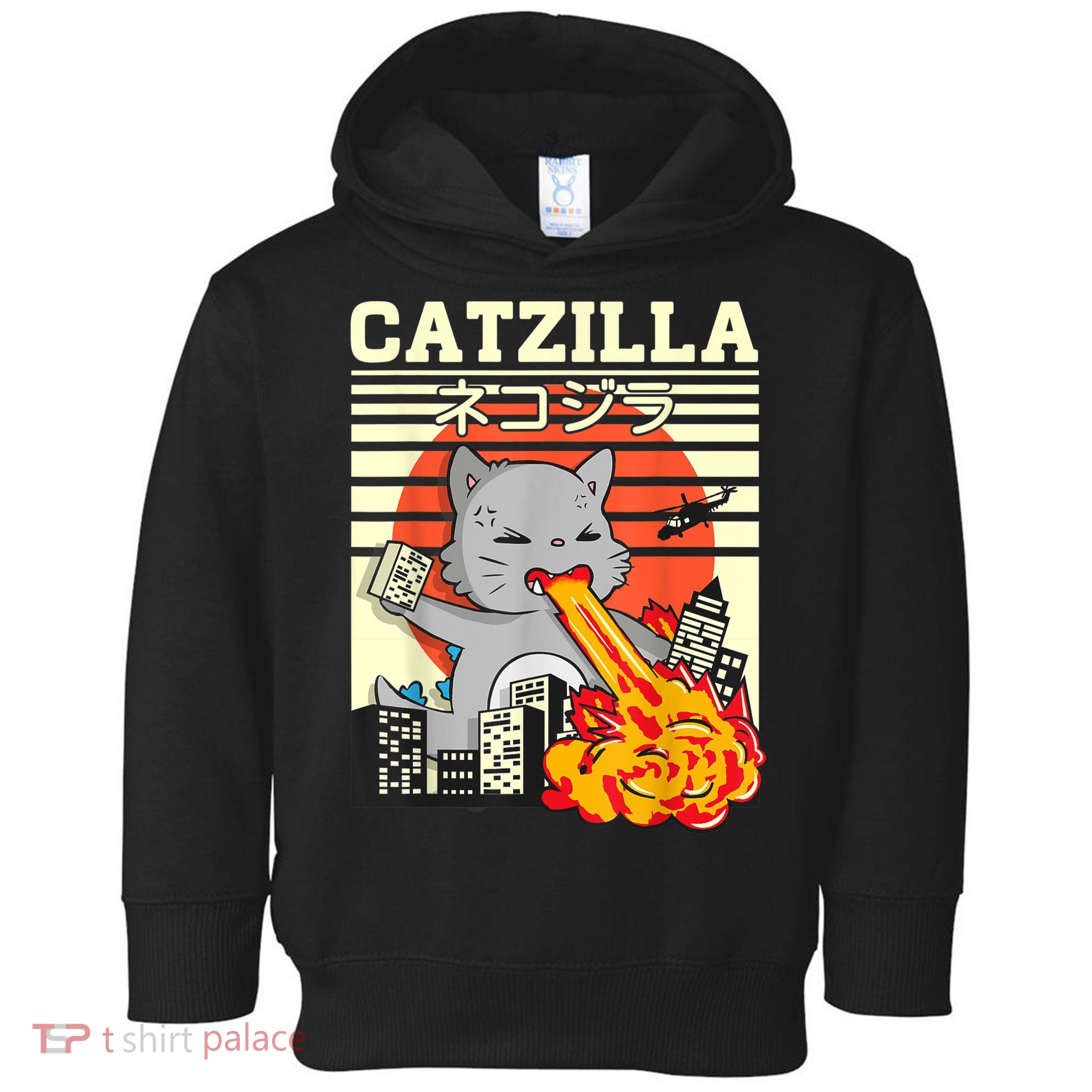 Funny Catzilla Kawaii Cat Kitten Lover Japanese Sunset Toddler Hoodie