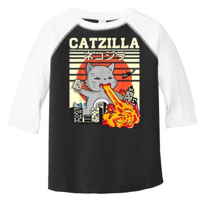 Funny Catzilla Kawaii Cat Kitten Lover Japanese Sunset Toddler Fine Jersey T-Shirt