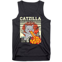 Funny Catzilla Kawaii Cat Kitten Lover Japanese Sunset Tank Top