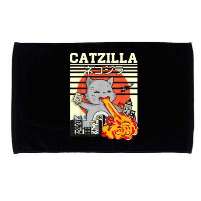 Funny Catzilla Kawaii Cat Kitten Lover Japanese Sunset Microfiber Hand Towel
