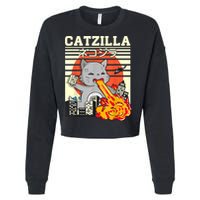 Funny Catzilla Kawaii Cat Kitten Lover Japanese Sunset Cropped Pullover Crew