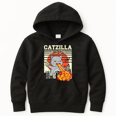 Funny Catzilla Kawaii Cat Kitten Lover Japanese Sunset Kids Hoodie