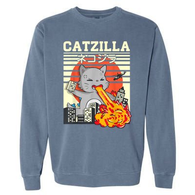 Funny Catzilla Kawaii Cat Kitten Lover Japanese Sunset Garment-Dyed Sweatshirt