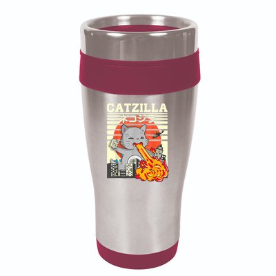 Funny Catzilla Kawaii Cat Kitten Lover Japanese Sunset 16oz Travel Tumbler