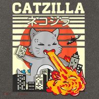 Funny Catzilla Kawaii Cat Kitten Lover Japanese Sunset Cotton Canvas Backpack