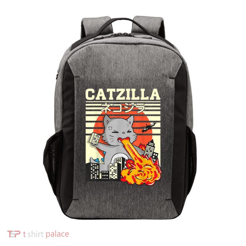 Funny Catzilla Kawaii Cat Kitten Lover Japanese Sunset Vector Backpack