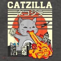 Funny Catzilla Kawaii Cat Kitten Lover Japanese Sunset Vector Backpack