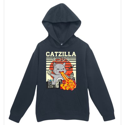 Funny Catzilla Kawaii Cat Kitten Lover Japanese Sunset Urban Pullover Hoodie