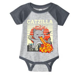 Funny Catzilla Kawaii Cat Kitten Lover Japanese Sunset Infant Baby Jersey Bodysuit