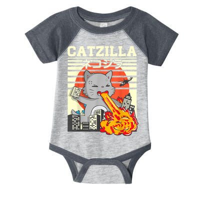 Funny Catzilla Kawaii Cat Kitten Lover Japanese Sunset Infant Baby Jersey Bodysuit